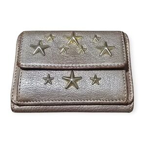 #175 Jimmy Choo Nemo Star Studded Metallic Leather Tri-fold Compact Wallet